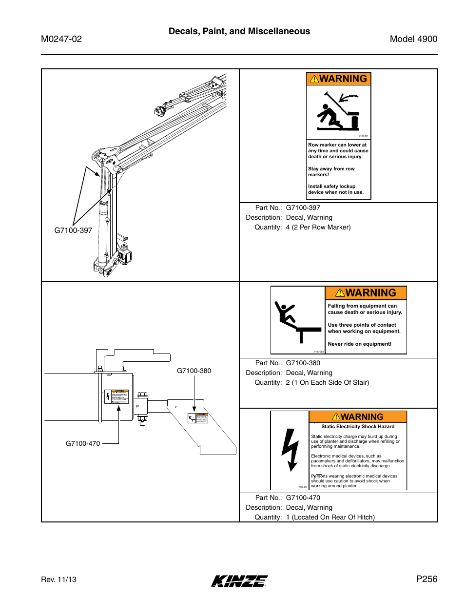 Warning, Caution warning, P256 | Kinze 4900 Front Folding Planter Rev. 3/14 User Manual | Page 259 / 280