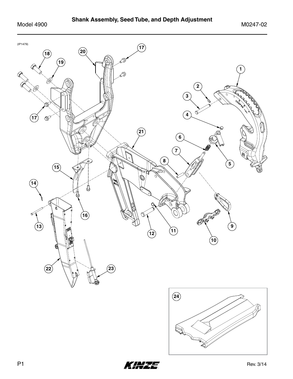 Row unit, Shank assembly, seed tube, and depth adjustment | Kinze 4900 Front Folding Planter Rev. 3/14 User Manual | Page 4 / 280