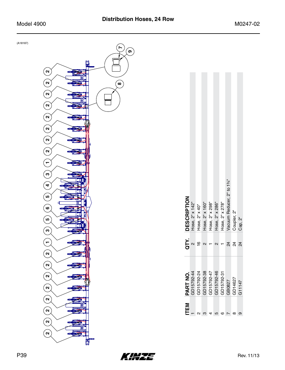 Distribution hoses, 24 row | Kinze 4900 Front Folding Planter Rev. 3/14 User Manual | Page 42 / 280