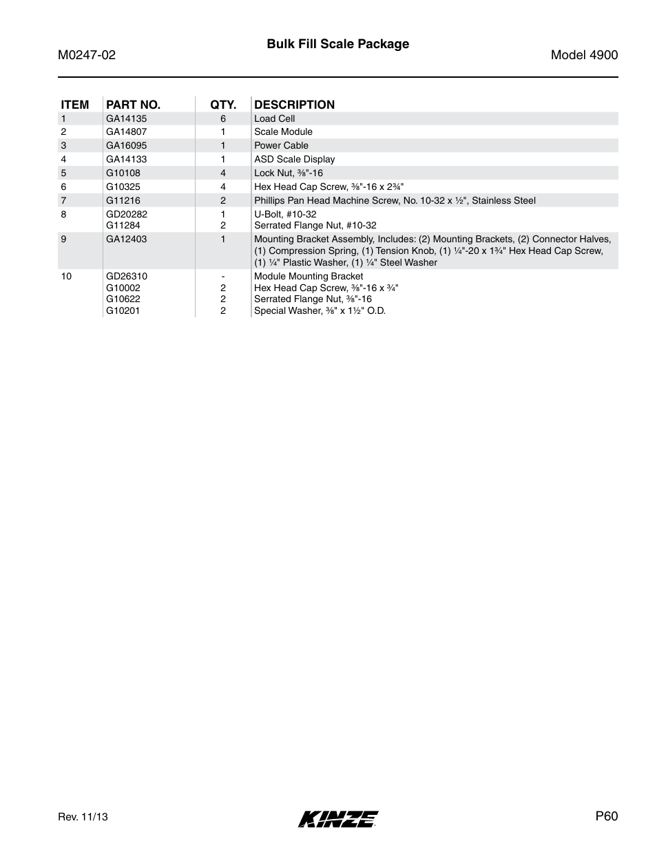 Bulk fill scale package | Kinze 4900 Front Folding Planter Rev. 3/14 User Manual | Page 63 / 280
