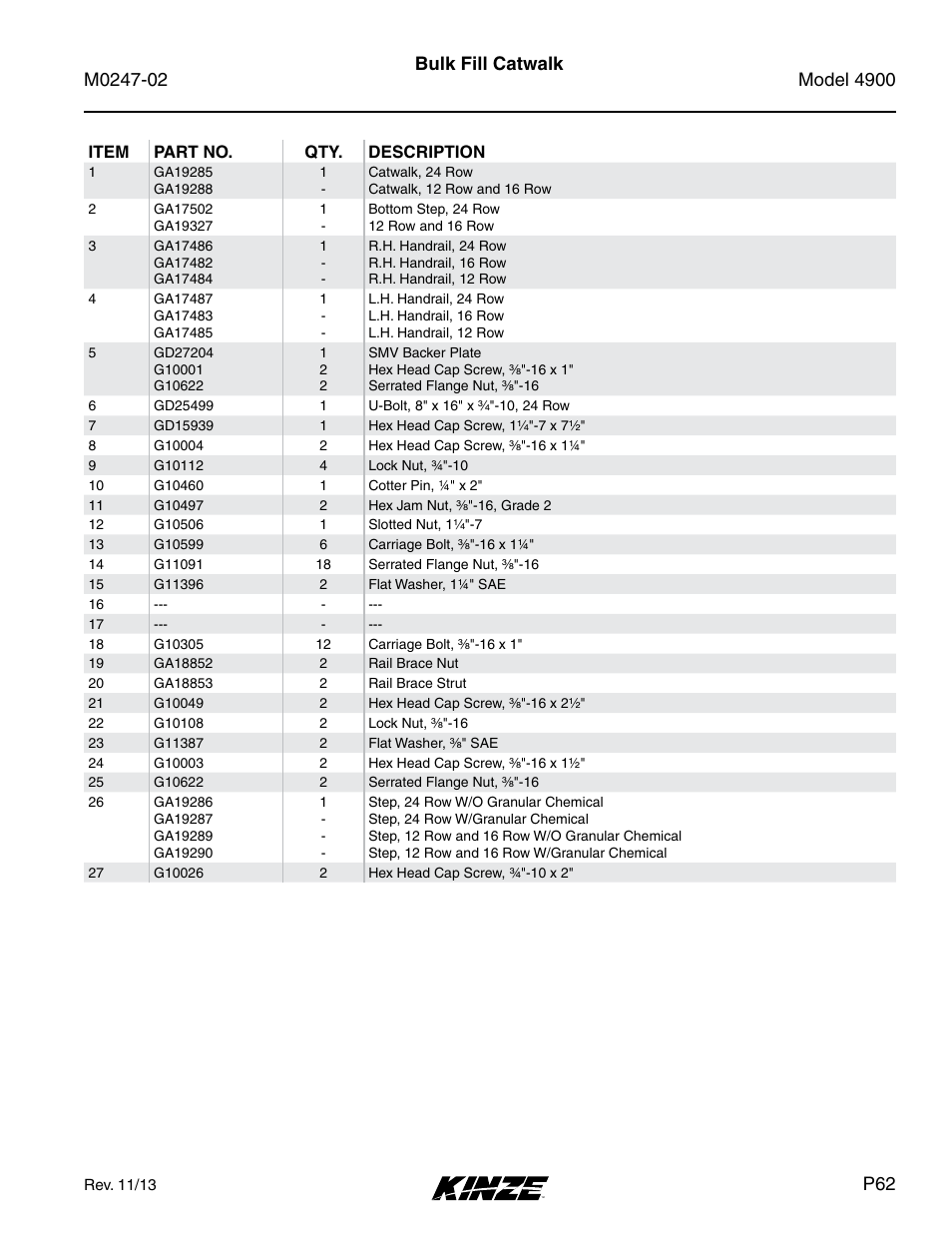 Bulk fill catwalk | Kinze 4900 Front Folding Planter Rev. 3/14 User Manual | Page 65 / 280