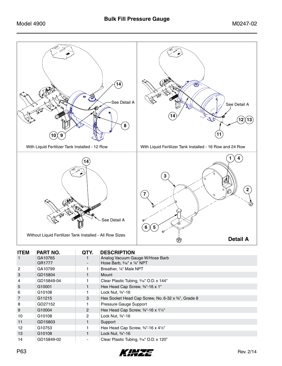 Bulk fill pressure gauge, Detail a | Kinze 4900 Front Folding Planter Rev. 3/14 User Manual | Page 66 / 280