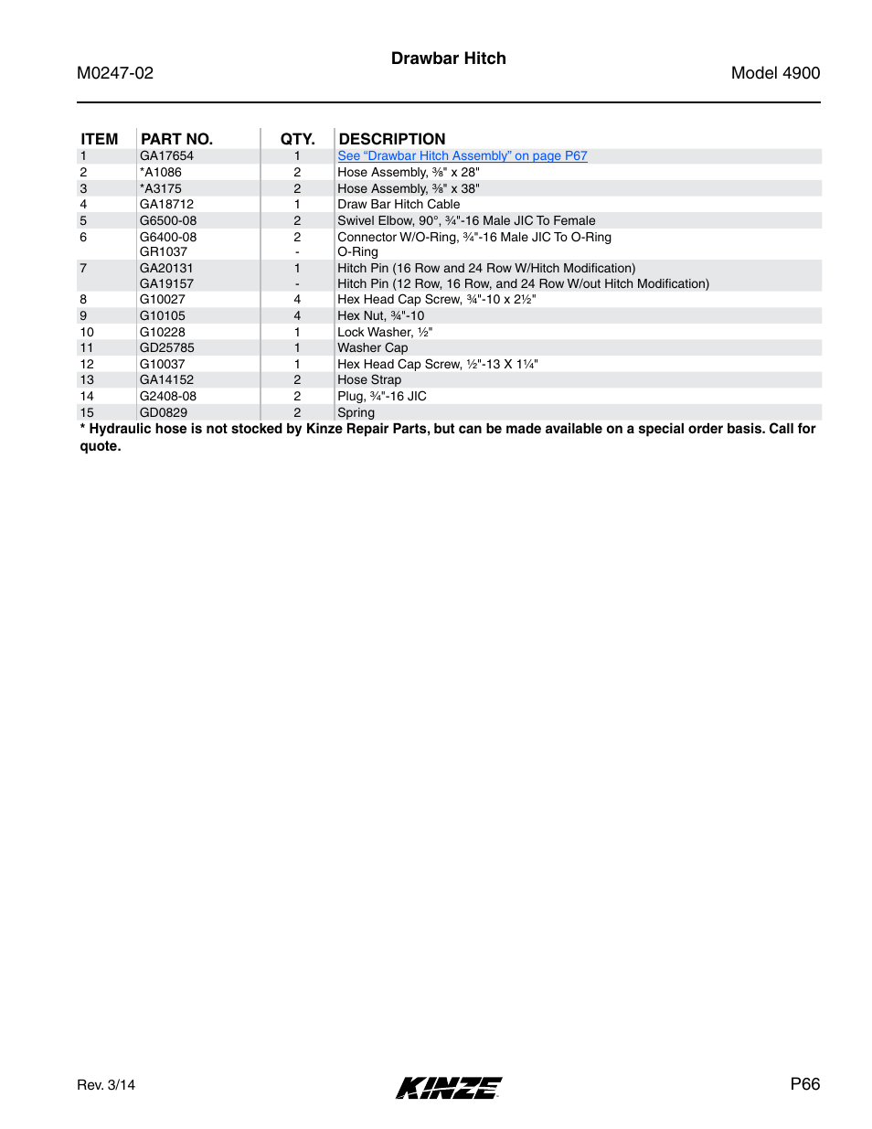 Drawbar hitch | Kinze 4900 Front Folding Planter Rev. 3/14 User Manual | Page 69 / 280