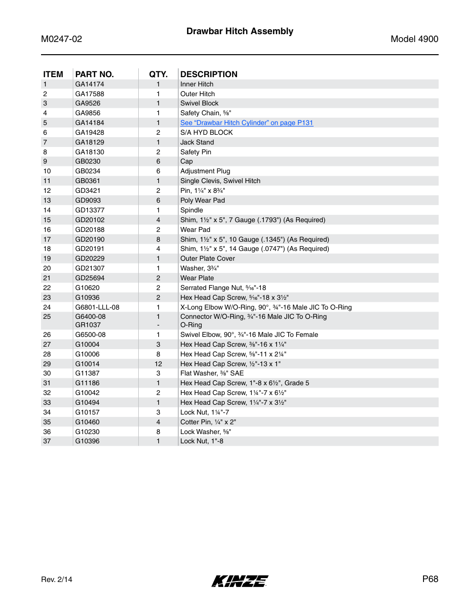 Drawbar hitch assembly | Kinze 4900 Front Folding Planter Rev. 3/14 User Manual | Page 71 / 280