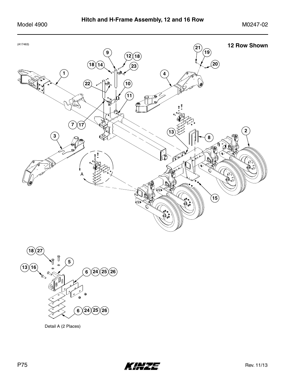 Hitch and h-frame assembly, 12 and 16 row | Kinze 4900 Front Folding Planter Rev. 3/14 User Manual | Page 78 / 280