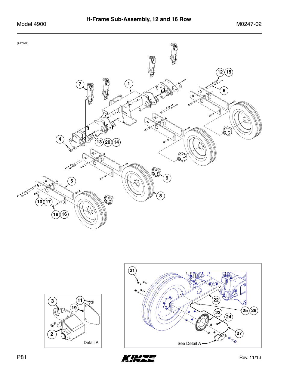 H-frame sub-assembly, 12 and 16 row | Kinze 4900 Front Folding Planter Rev. 3/14 User Manual | Page 84 / 280