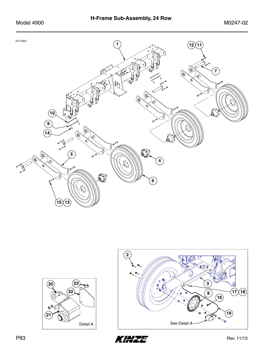H-frame sub-assembly, 24 row | Kinze 4900 Front Folding Planter Rev. 3/14 User Manual | Page 86 / 280
