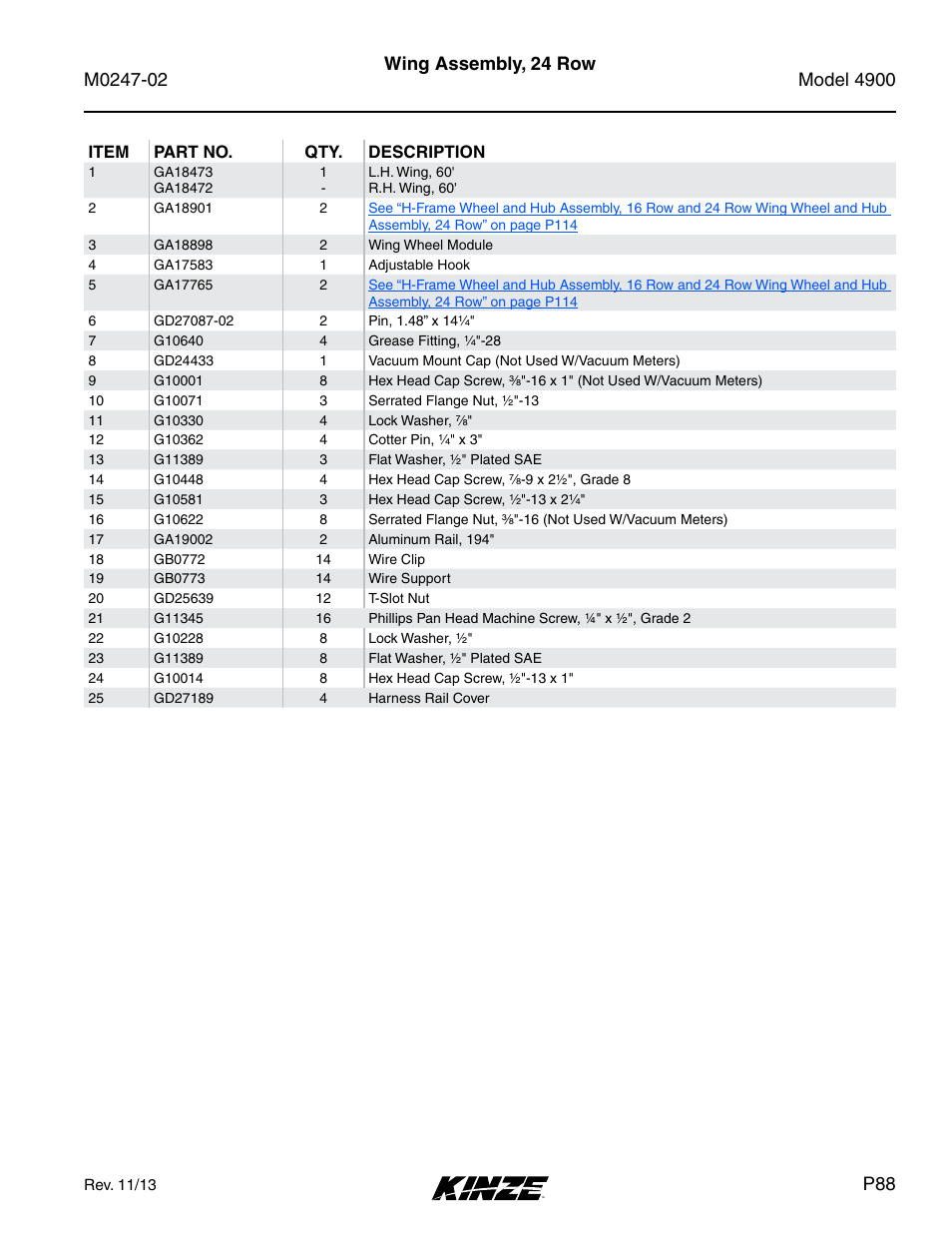 Wing assembly, 24 row | Kinze 4900 Front Folding Planter Rev. 3/14 User Manual | Page 91 / 280