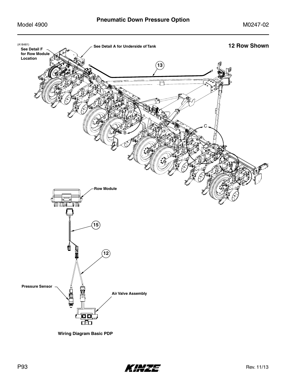 Pneumatic down pressure option, 12 row shown | Kinze 4900 Front Folding Planter Rev. 3/14 User Manual | Page 96 / 280