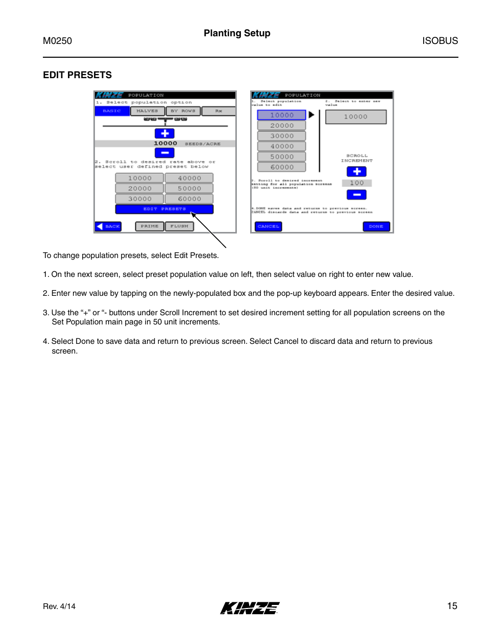 Edit presets | Kinze ISOBUS Electronics Package (4900) Rev. 4/14 User Manual | Page 19 / 60