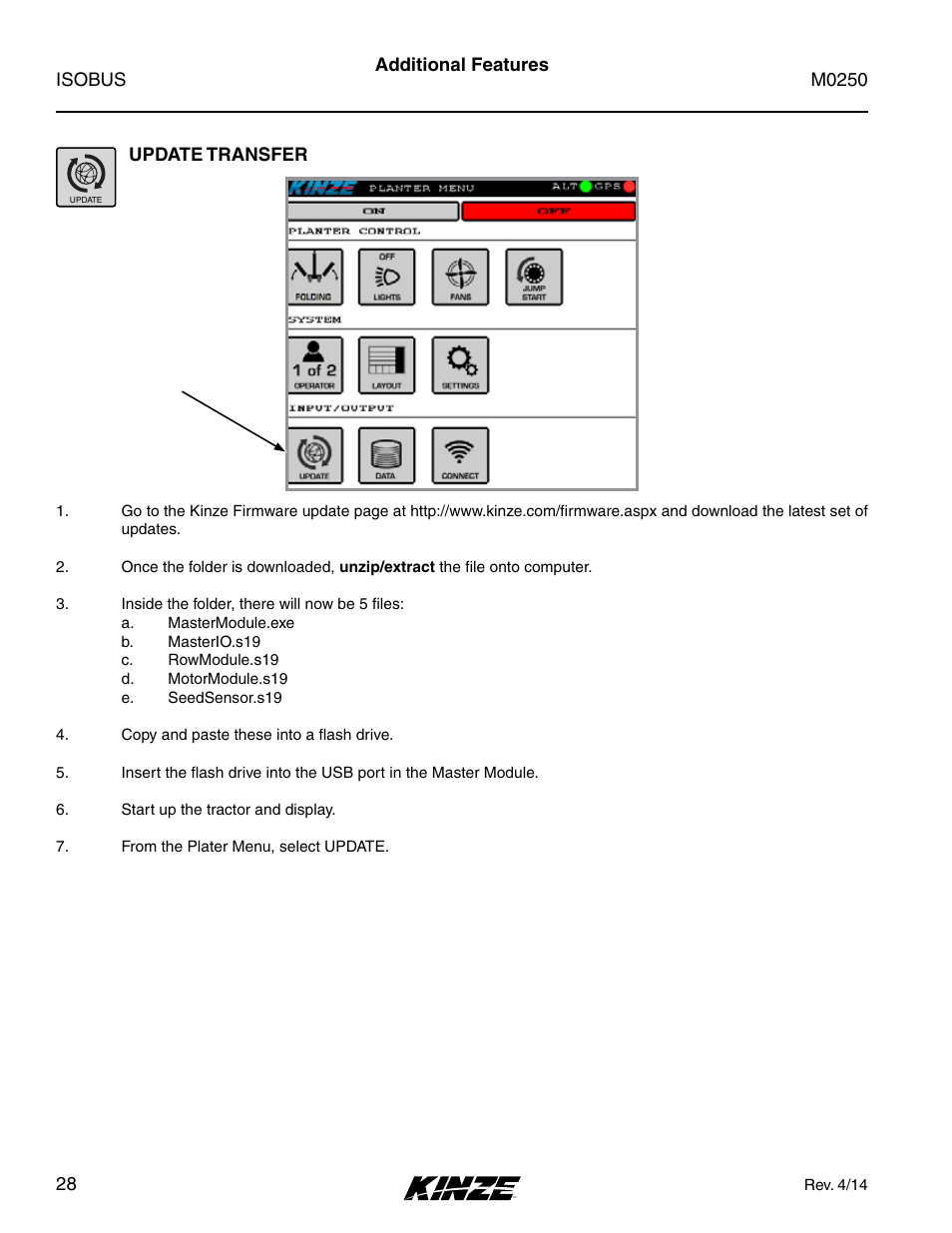 Update transfer | Kinze ISOBUS Electronics Package (4900) Rev. 4/14 User Manual | Page 32 / 60