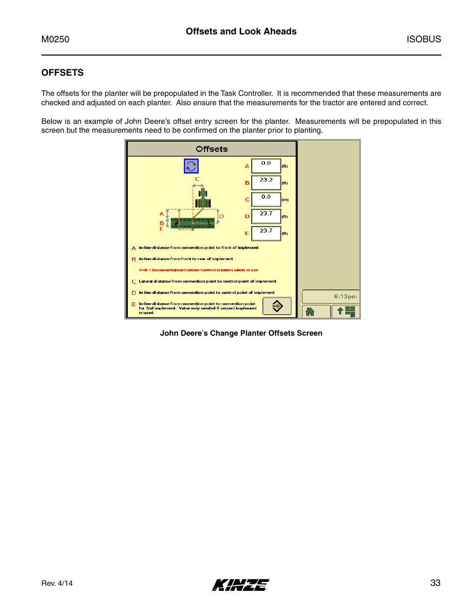 Offsets and look aheads, Offsets | Kinze ISOBUS Electronics Package (4900) Rev. 4/14 User Manual | Page 37 / 60