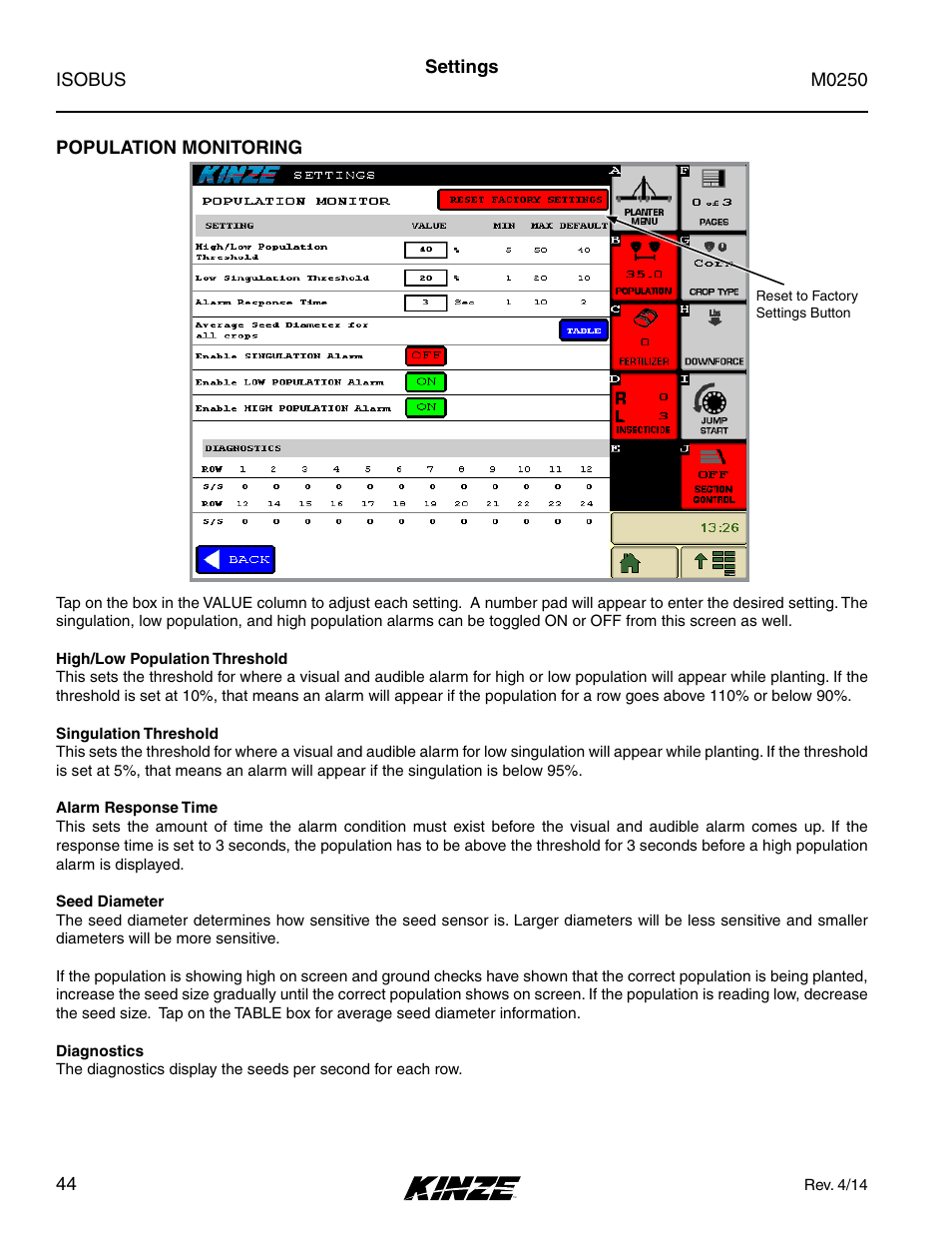 Population monitoring | Kinze ISOBUS Electronics Package (4900) Rev. 4/14 User Manual | Page 48 / 60