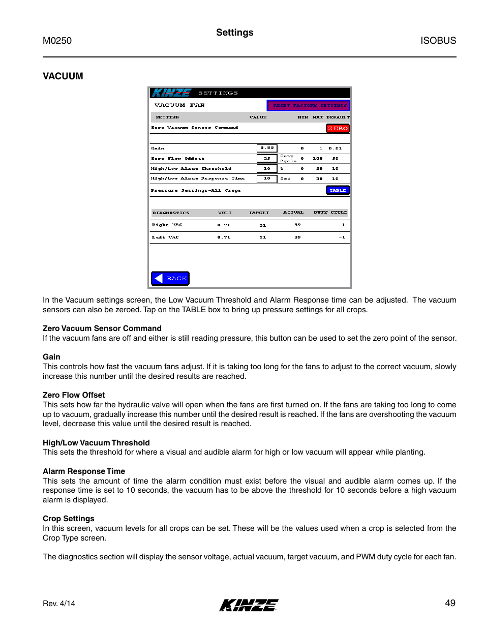 Vacuum | Kinze ISOBUS Electronics Package (4900) Rev. 4/14 User Manual | Page 53 / 60