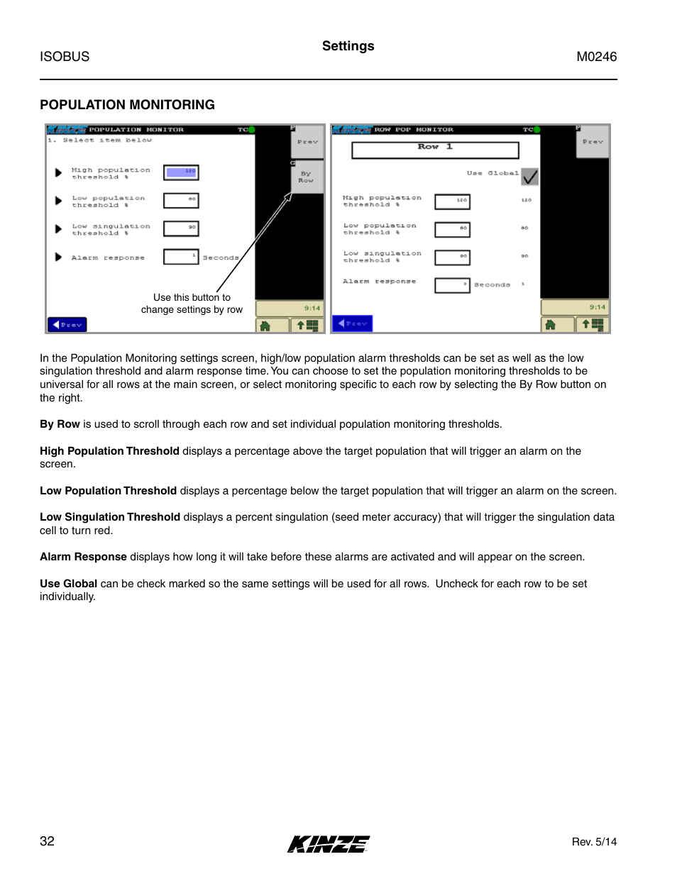 Population monitoring | Kinze ISOBUS Electronics Package (3000 Series) Rev. 5/14 User Manual | Page 38 / 46