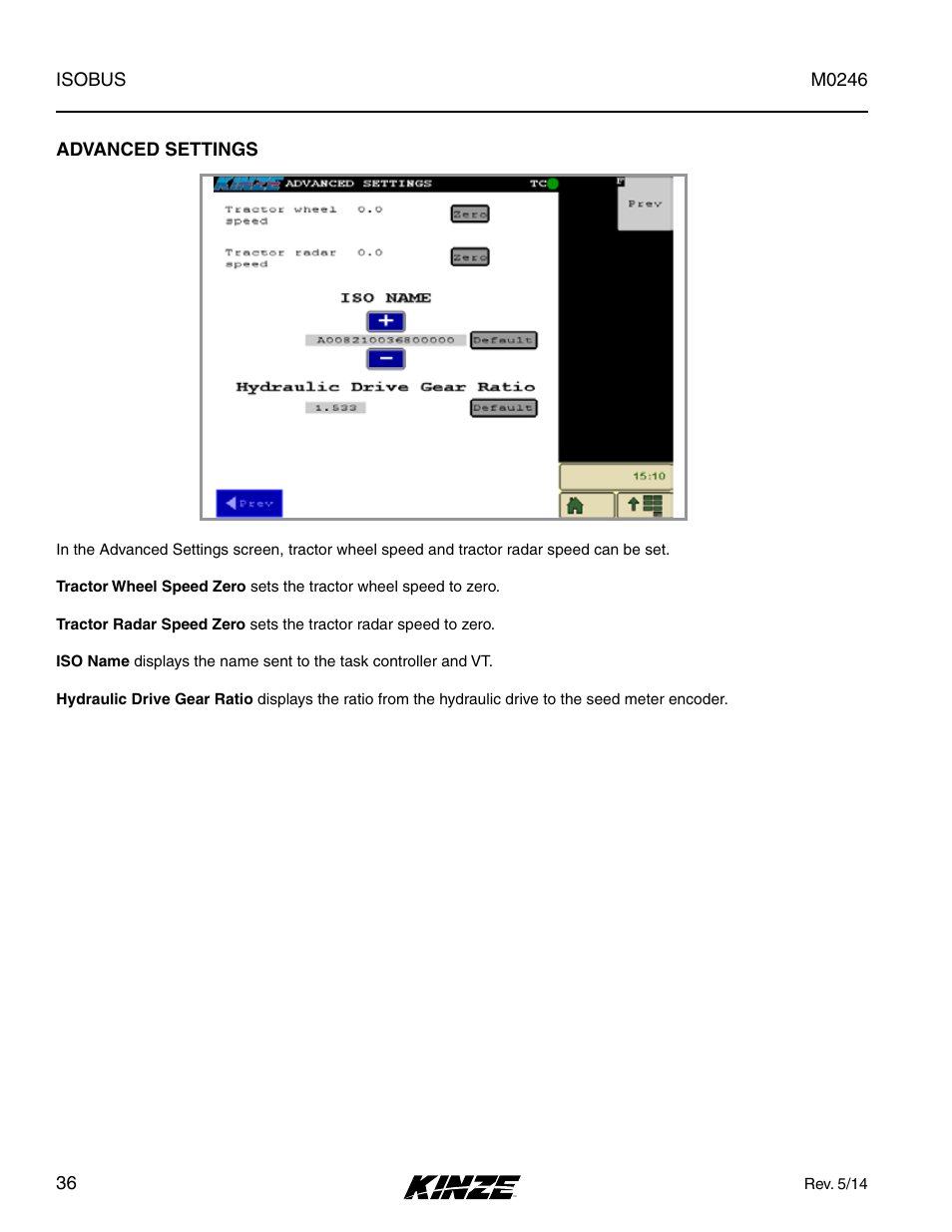 Advanced settings | Kinze ISOBUS Electronics Package (3000 Series) Rev. 5/14 User Manual | Page 42 / 46