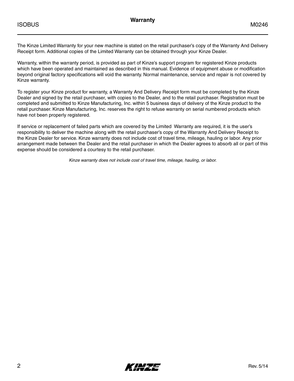 Warranty | Kinze ISOBUS Electronics Package (3000 Series) Rev. 5/14 User Manual | Page 8 / 46