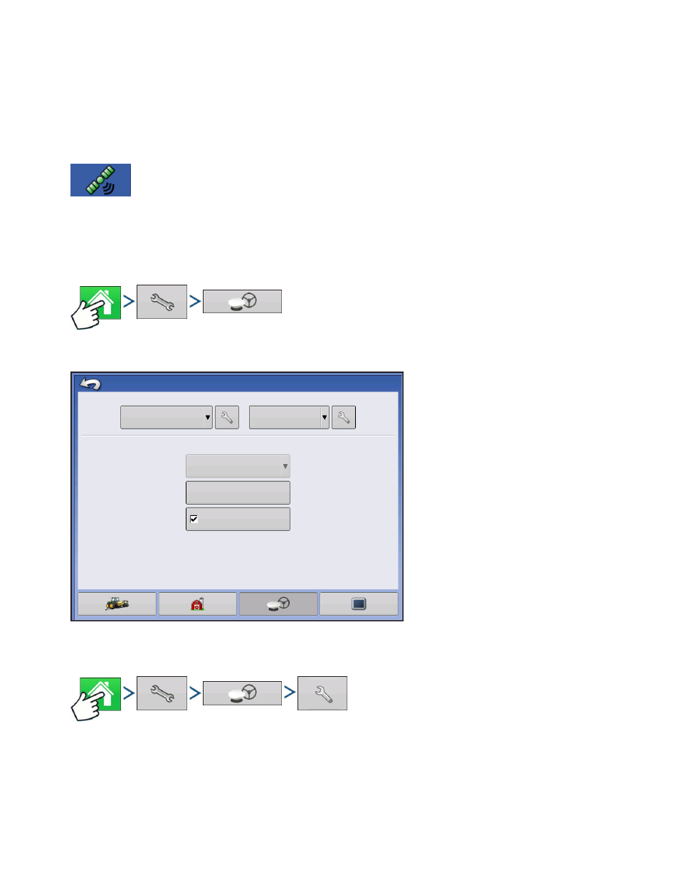 Gps button, Setup, Gps settings | Gps button setup, Gps b, Utton, Etup, Gps s, Ettings | Kinze Ag Leader Integra User Manual | Page 121 / 350