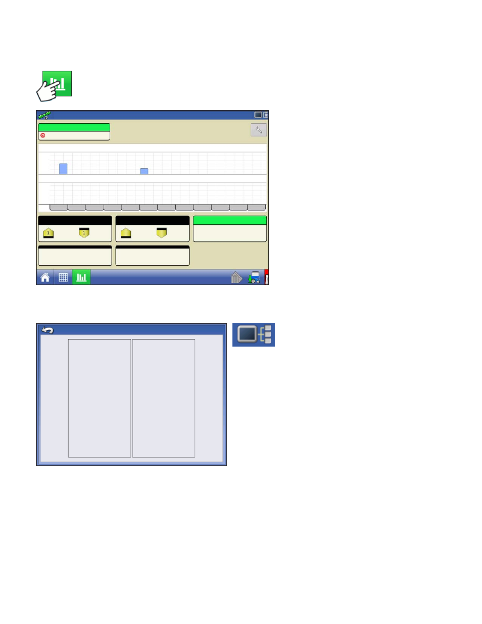 Planter performance screen, Down force diagnostics screen, Down force alarm screens | Lanter, Erformance, Creen, Orce, Iagnostics screen, Larm screens | Kinze Ag Leader Integra User Manual | Page 202 / 350