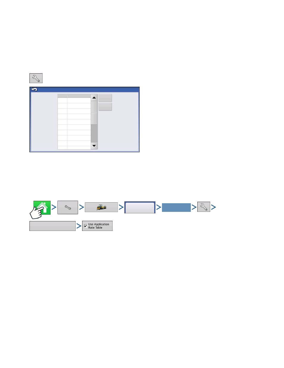 Sensor setup, Application rate table, Able | Pplication | Kinze Ag Leader Integra User Manual | Page 277 / 350