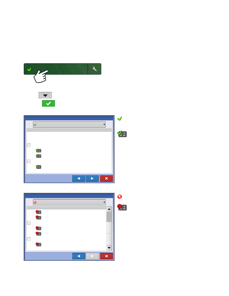 Management setup, Configuration selection, All modules detected | Modules missing, All modules detected modules missing, Anagement, Etup, Onfiguration, Election | Kinze Ag Leader Integra User Manual | Page 45 / 350