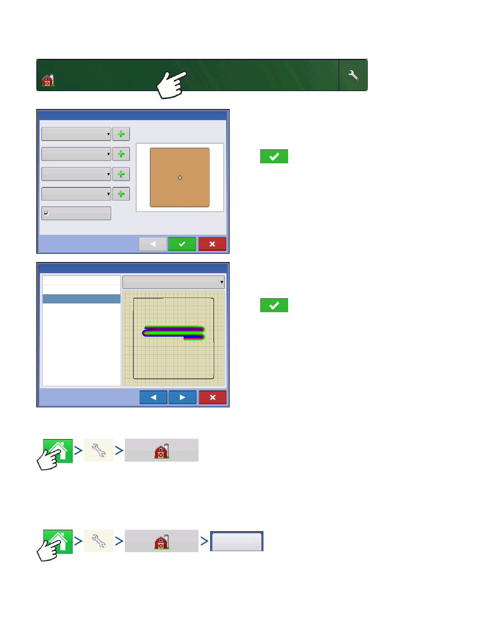 Management button, Grower/farm/field tab, Management button grower/farm/field tab | For more information, see, Management, Information, see, Grower/farm/field, Anagement button, Rower, Ield tab | Kinze Ag Leader Integra User Manual | Page 50 / 350