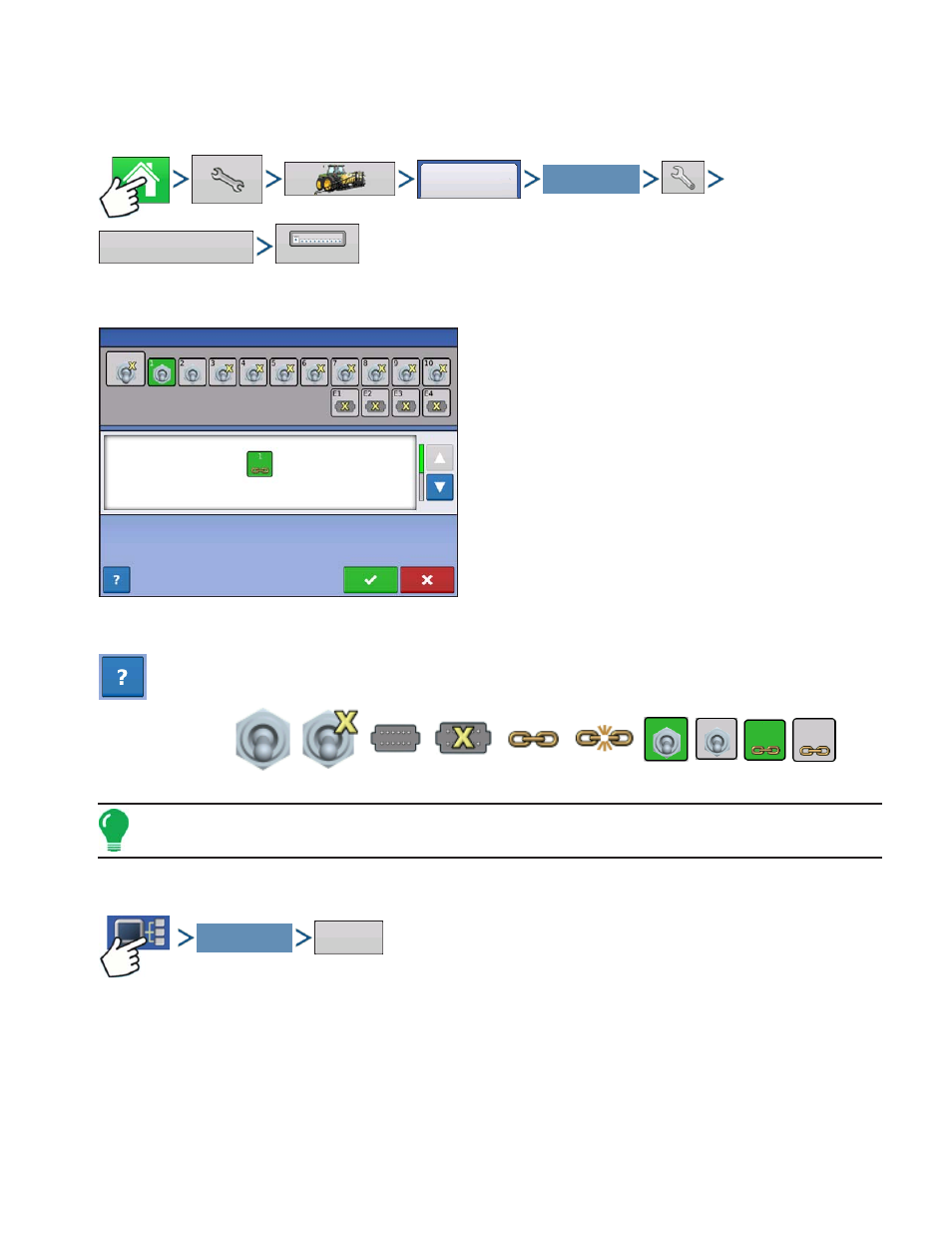 Auxiliary input settings, Auxiliary input: help, Auxiliary input diagnostics | Information, see, Add a switch setting. for more information, see | Kinze Ag Leader Integra User Manual | Page 99 / 350