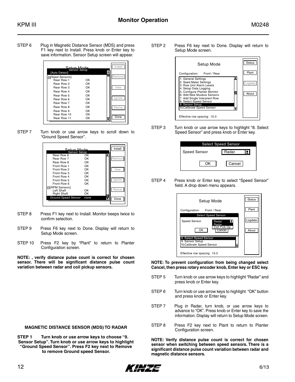 Monitor operation, Setup mode | Kinze KPM III User Manual | Page 14 / 28