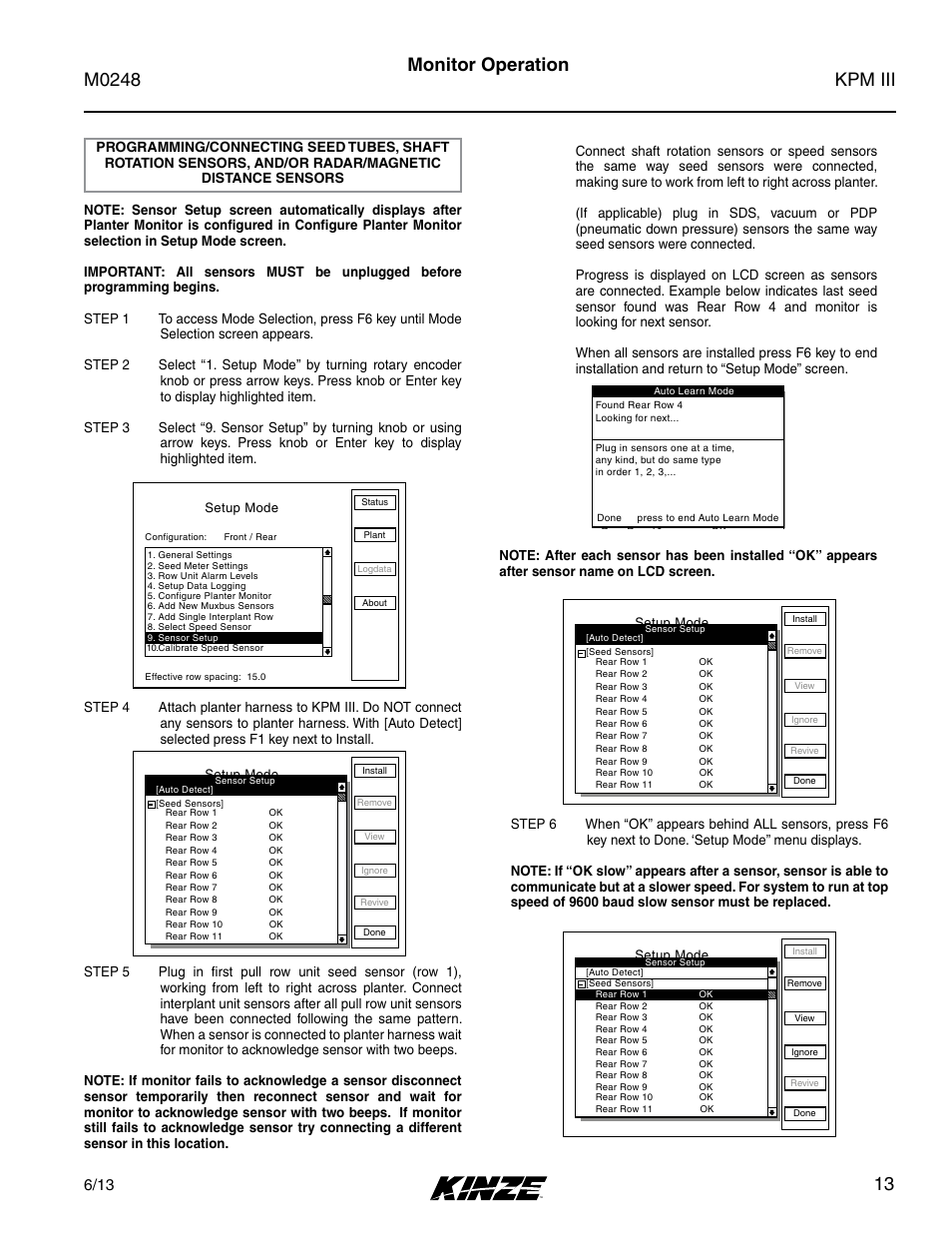 Kpm iii m0248, 13 monitor operation | Kinze KPM III User Manual | Page 15 / 28