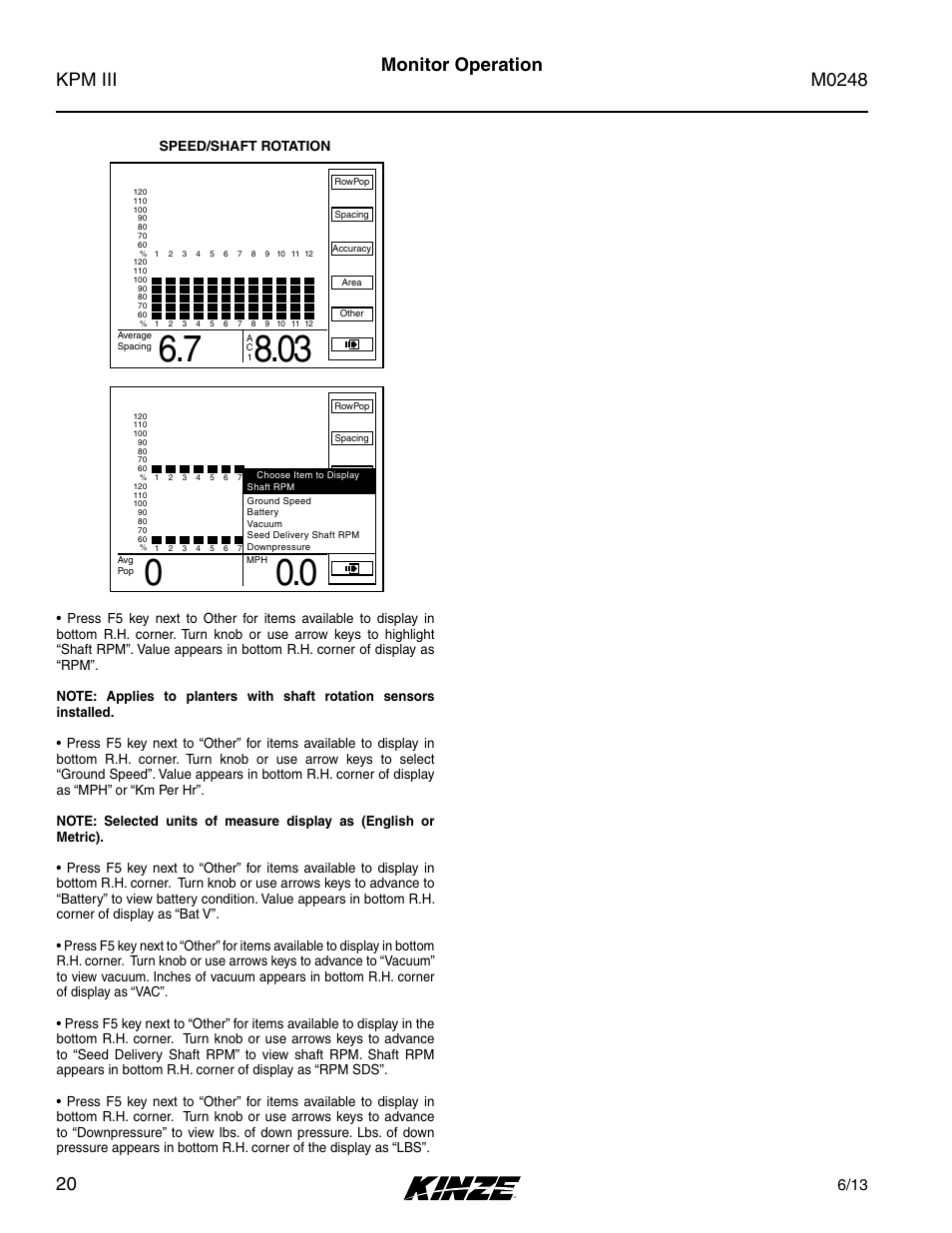 Monitor operation | Kinze KPM III User Manual | Page 22 / 28