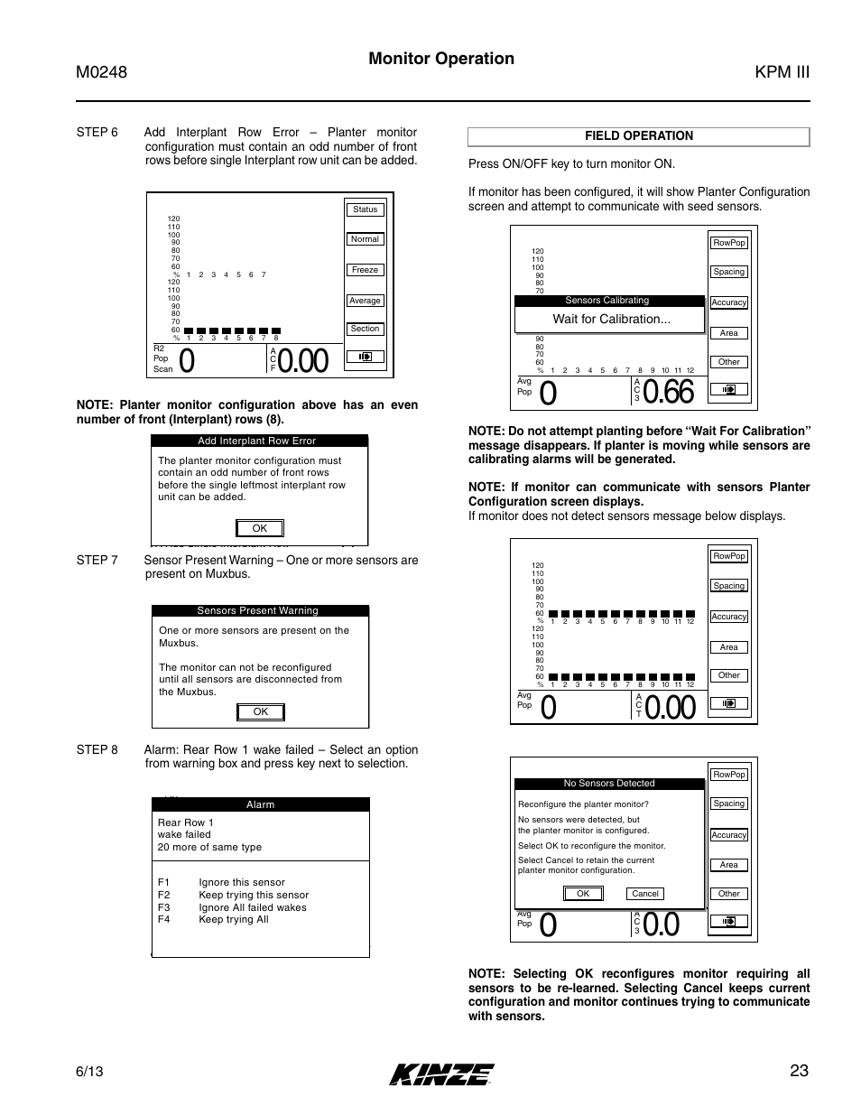 Field operation, Kpm iii m0248, 23 monitor operation | Setup mode | Kinze KPM III User Manual | Page 25 / 28