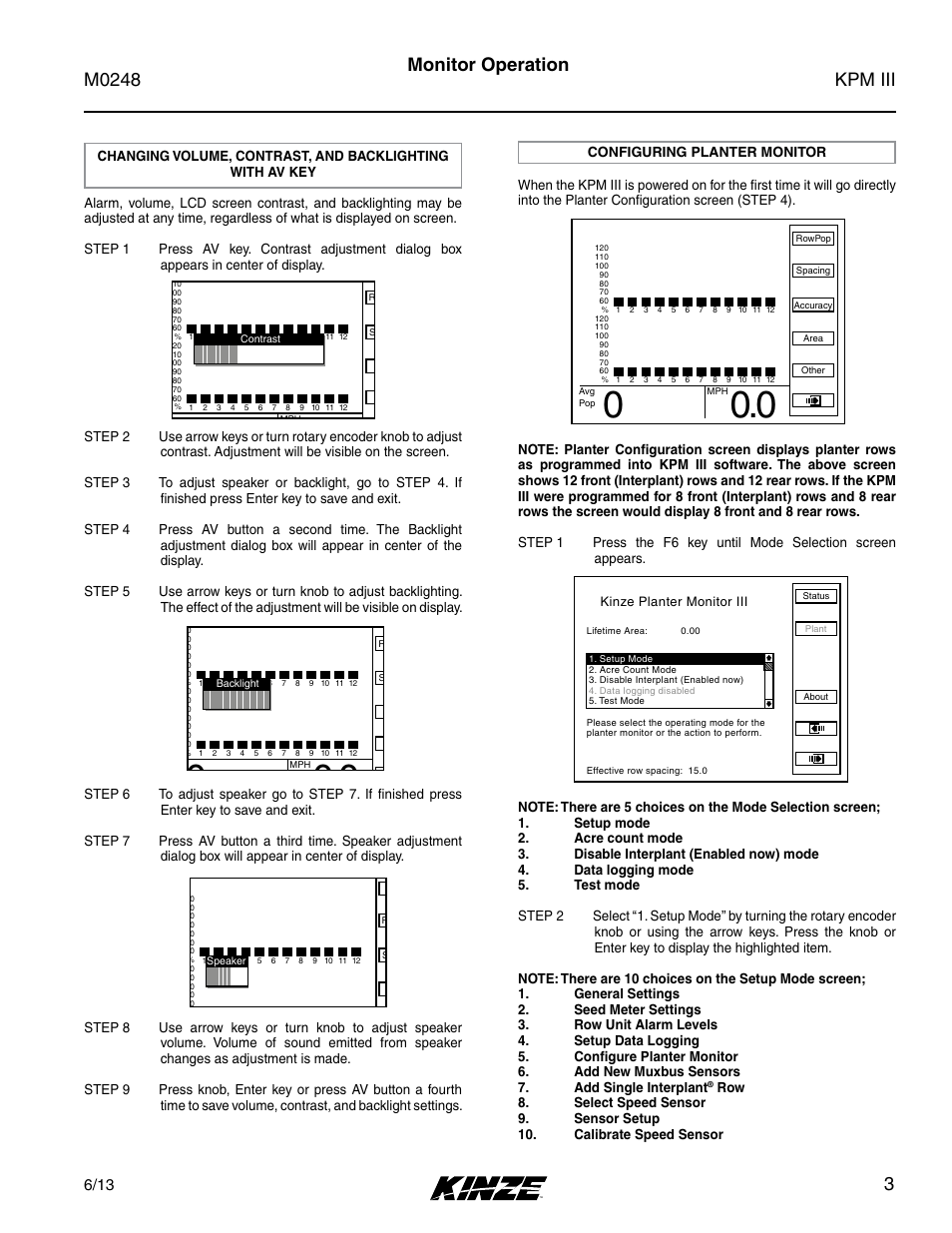 Configuring planter monitor, Kpm iii m0248, 3monitor operation | Kinze KPM III User Manual | Page 5 / 28