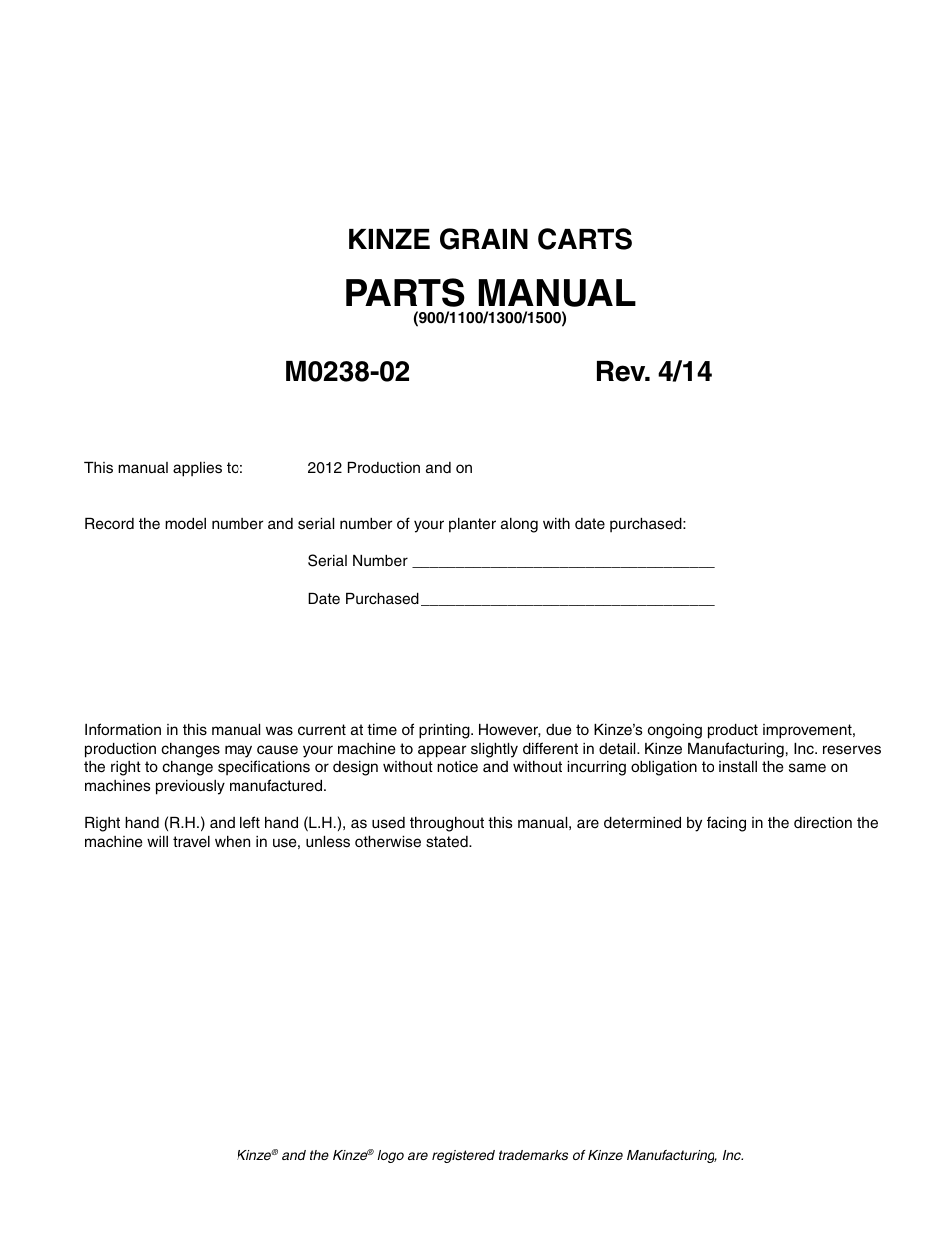 Kinze Grain Carts Rev. 4/14 User Manual | 176 pages