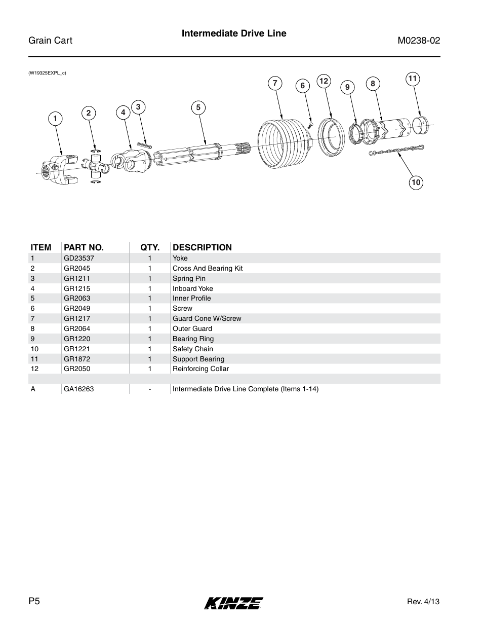 Intermediate drive line | Kinze Grain Carts Rev. 4/14 User Manual | Page 10 / 176