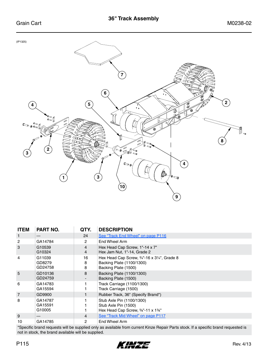 36" track assembly | Kinze Grain Carts Rev. 4/14 User Manual | Page 118 / 176