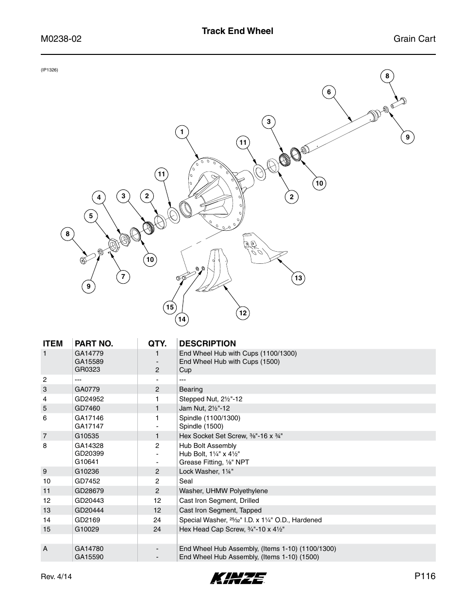 Track end wheel, P116 | Kinze Grain Carts Rev. 4/14 User Manual | Page 119 / 176