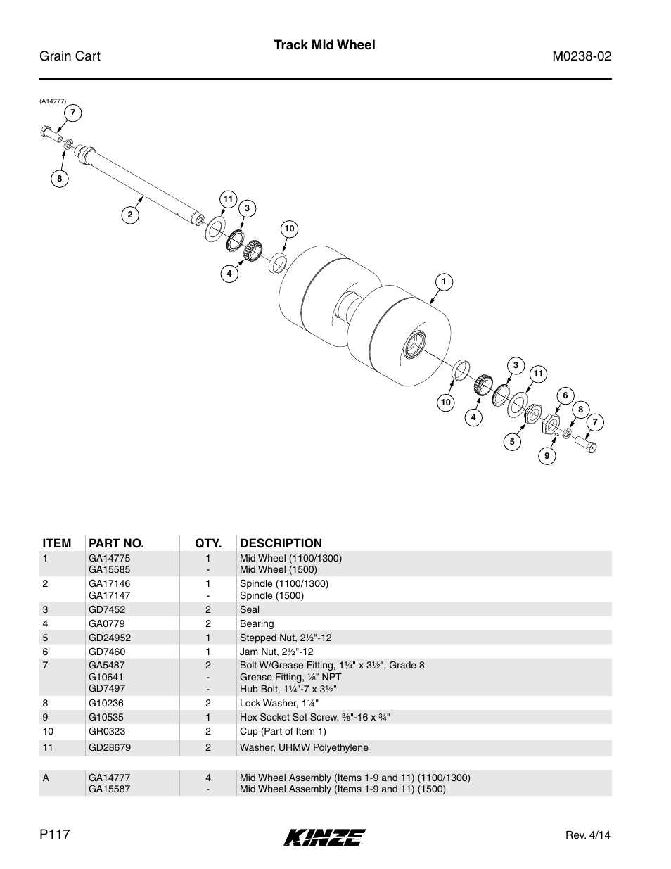 Track mid wheel | Kinze Grain Carts Rev. 4/14 User Manual | Page 120 / 176