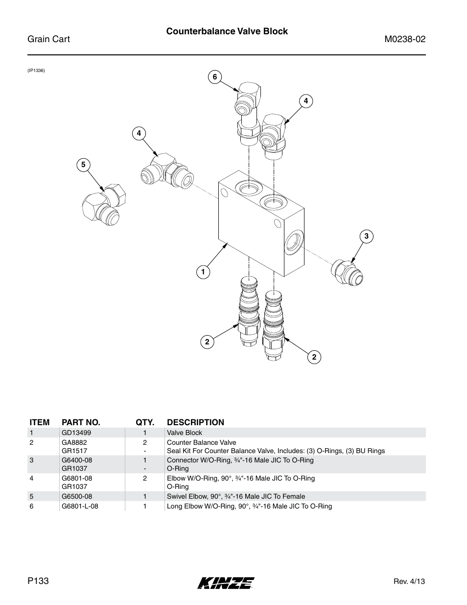 Counterbalance valve block | Kinze Grain Carts Rev. 4/14 User Manual | Page 136 / 176