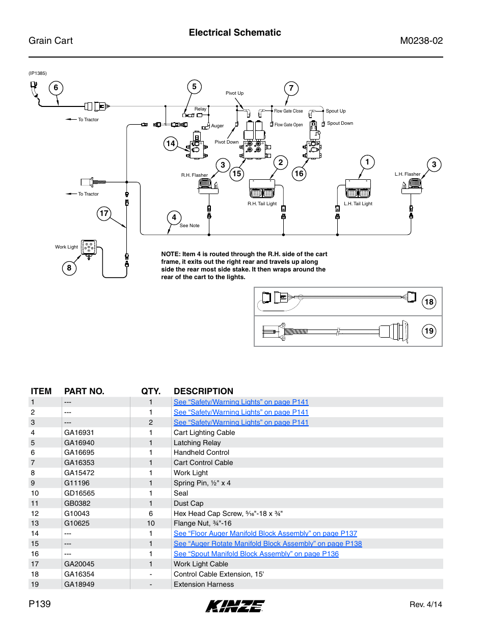 Electrical, Electrical schematic, Item part no. qty. description | Kinze Grain Carts Rev. 4/14 User Manual | Page 142 / 176