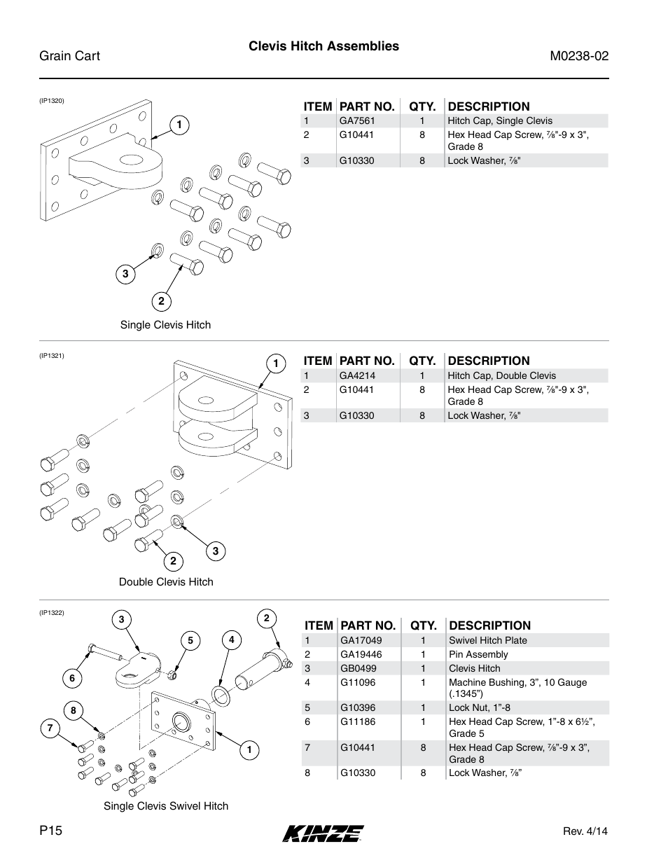 Main frame, Clevis hitch assemblies | Kinze Grain Carts Rev. 4/14 User Manual | Page 18 / 176