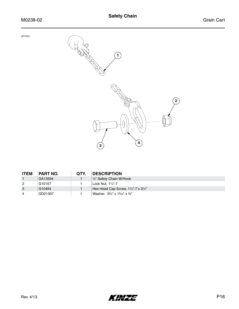 Safety chain | Kinze Grain Carts Rev. 4/14 User Manual | Page 19 / 176