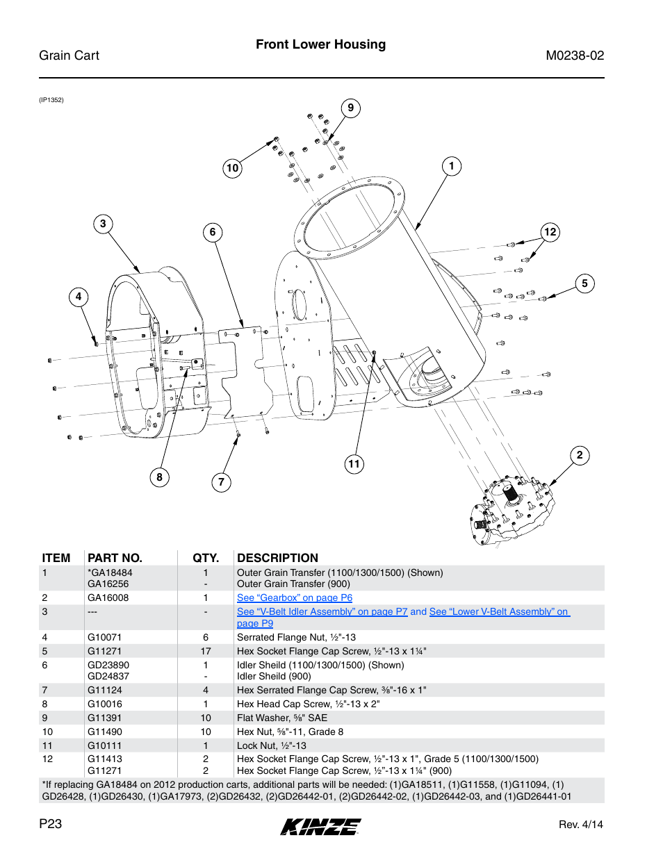 Front lower housing | Kinze Grain Carts Rev. 4/14 User Manual | Page 26 / 176