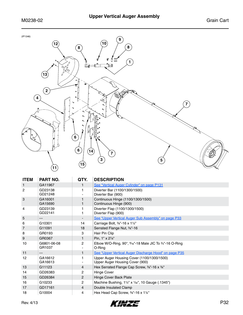 Upper vertical auger assembly | Kinze Grain Carts Rev. 4/14 User Manual | Page 35 / 176