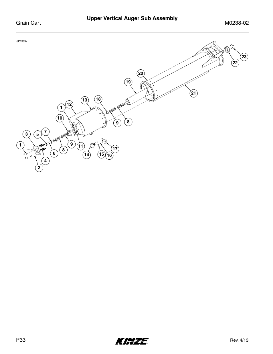 Upper vertical auger sub assembly | Kinze Grain Carts Rev. 4/14 User Manual | Page 36 / 176