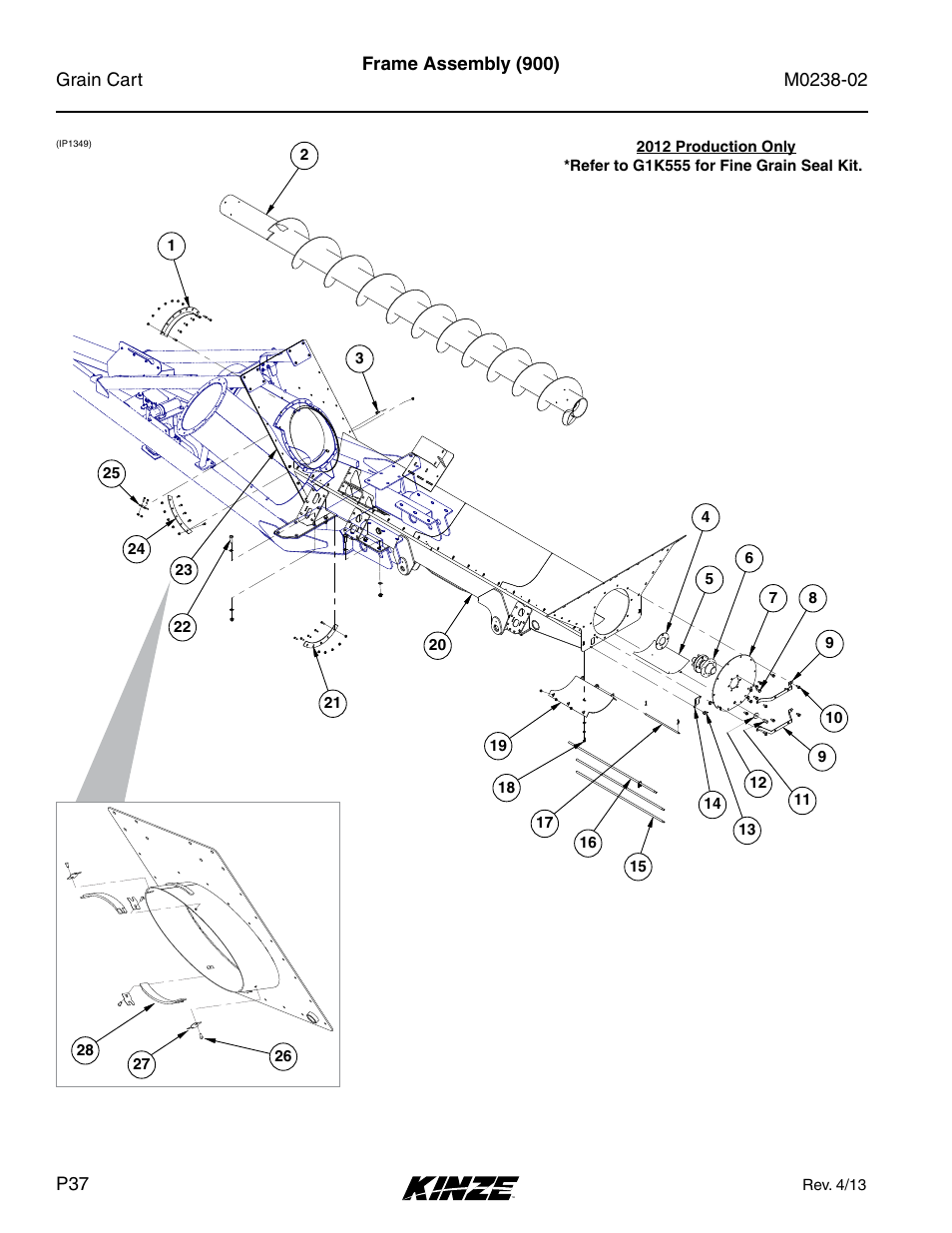 Frame assembly (900) | Kinze Grain Carts Rev. 4/14 User Manual | Page 40 / 176