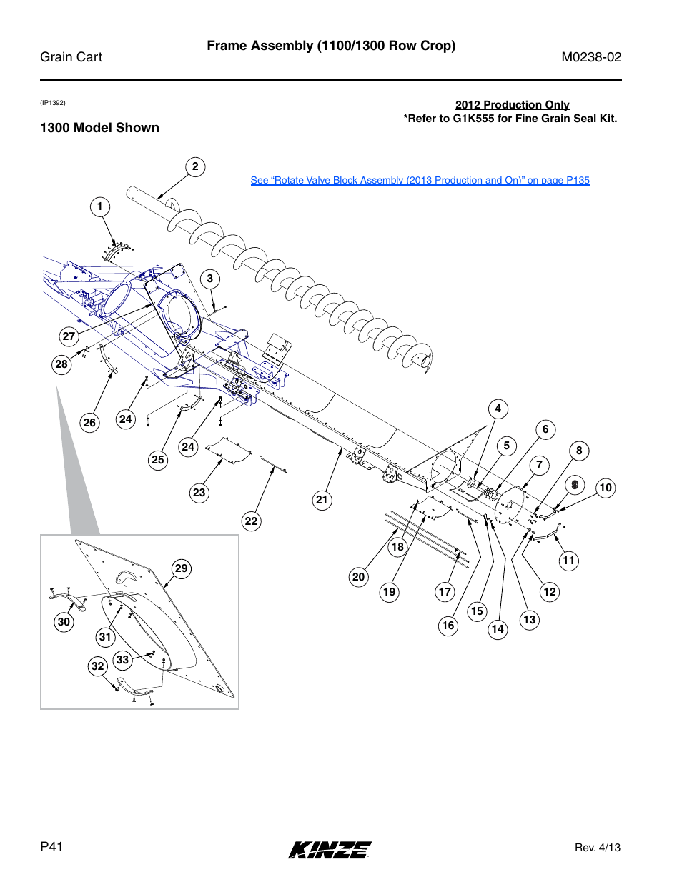 Frame assembly (1100/1300 row crop) | Kinze Grain Carts Rev. 4/14 User Manual | Page 44 / 176
