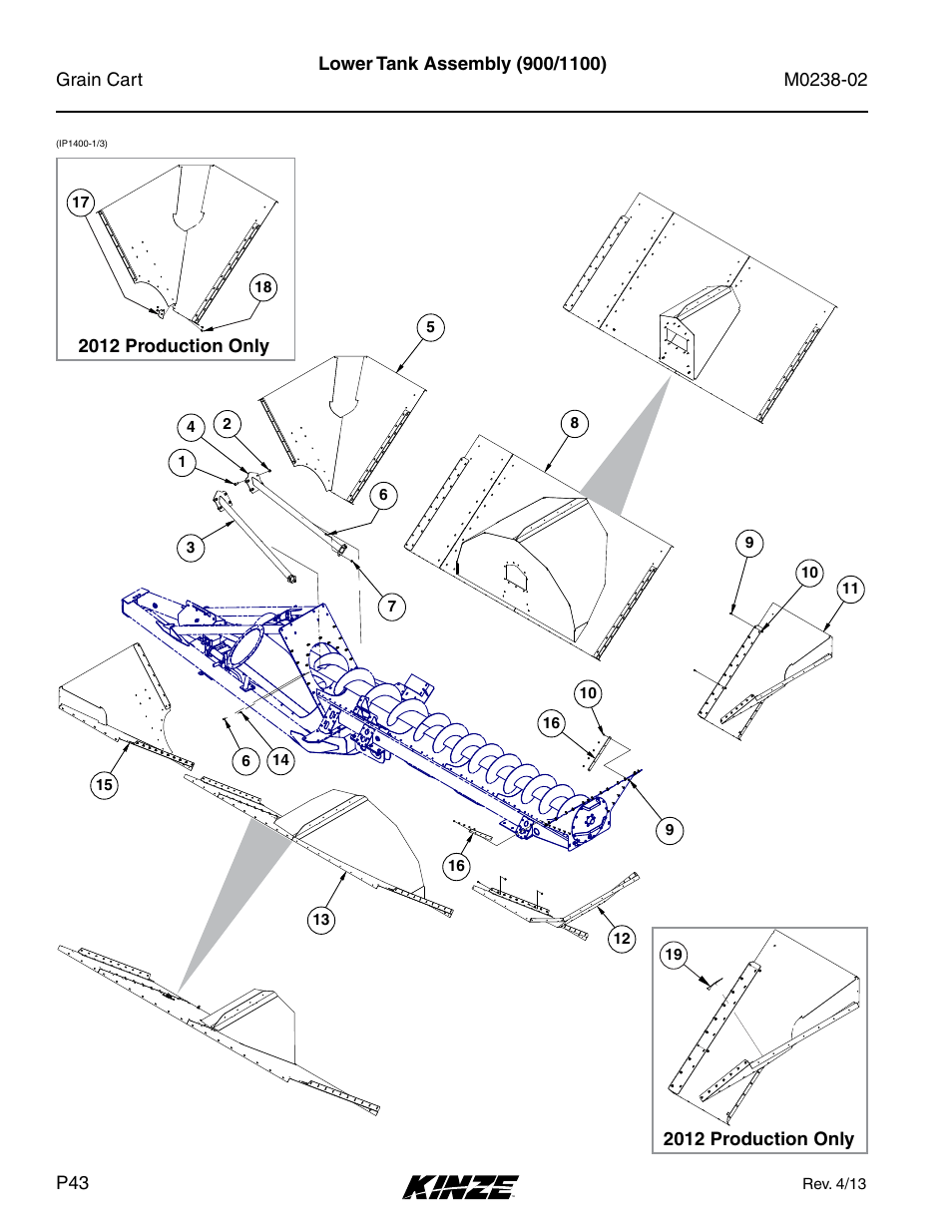Lower tank assembly (900/1100) | Kinze Grain Carts Rev. 4/14 User Manual | Page 46 / 176
