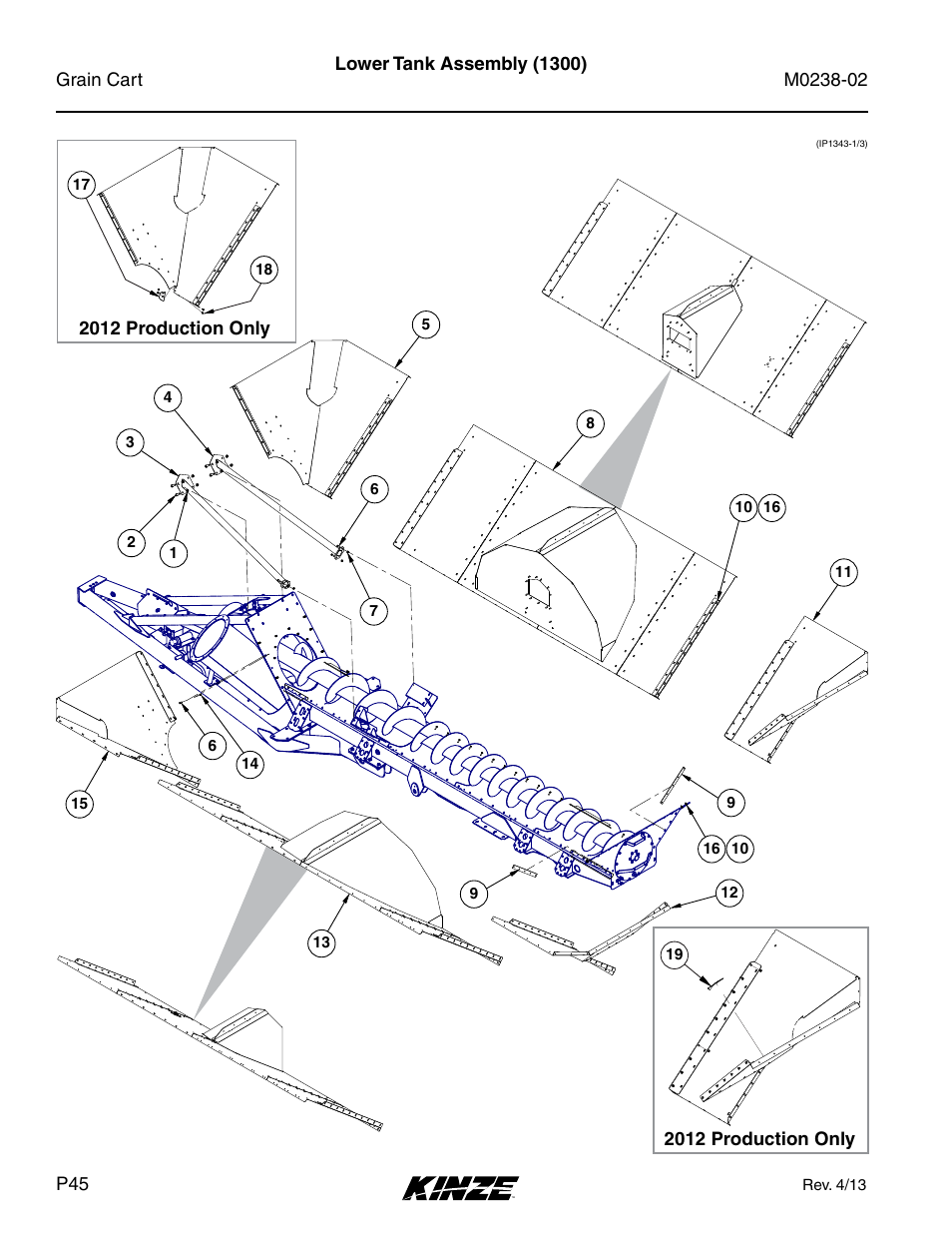 Lower tank assembly (1300) | Kinze Grain Carts Rev. 4/14 User Manual | Page 48 / 176