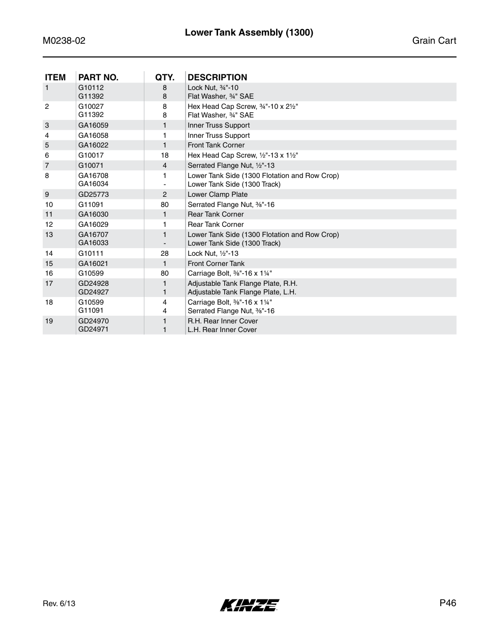 Lower tank assembly (1300) | Kinze Grain Carts Rev. 4/14 User Manual | Page 49 / 176