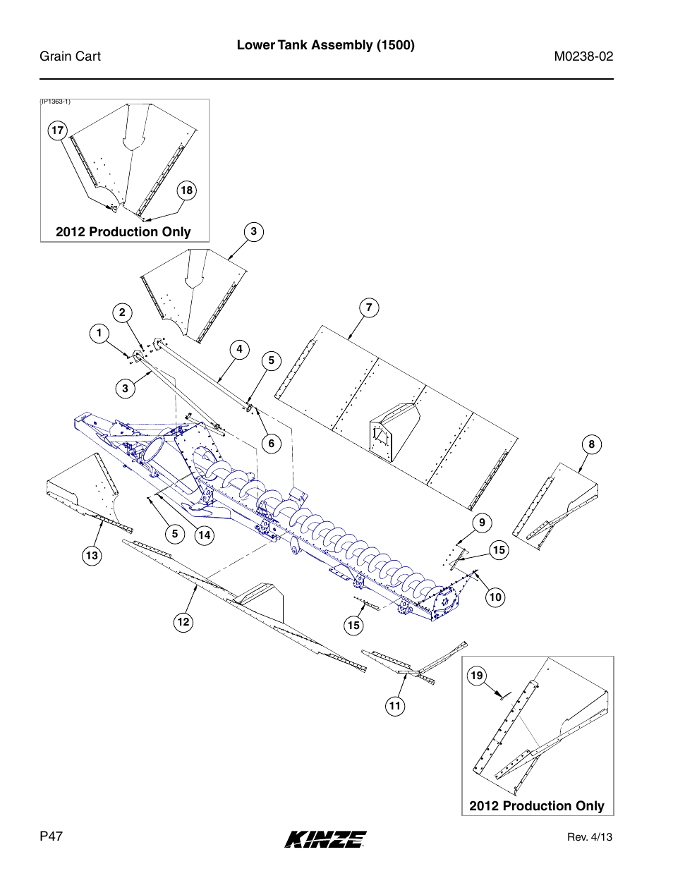 Lower tank assembly (1500) | Kinze Grain Carts Rev. 4/14 User Manual | Page 50 / 176